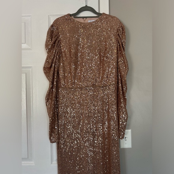 Mac Duggal Sequined High Neck Puff Long Sleeve Column Gown size 10 - Picture 4 of 12